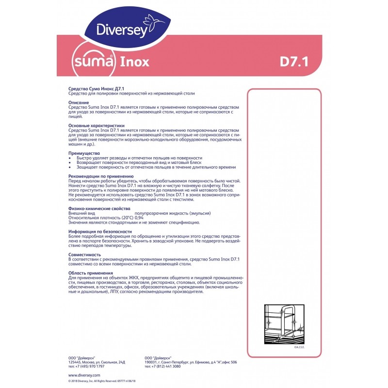 Профхим д/нержав.стали очиститель-полироль Diversey/Suma Inox D7.1, 0,75л