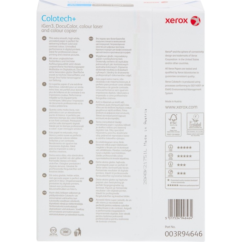 Бумага для цв.лазер.печ. Xerox Colotech + ( A4, 100 г/кв.м, 500)