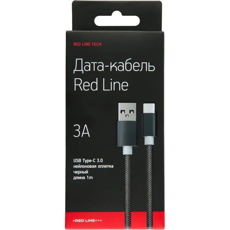 Кабель USB 2.0 - USB Type-C, М/М, 1 м, Red Line, чер, УТ000011689