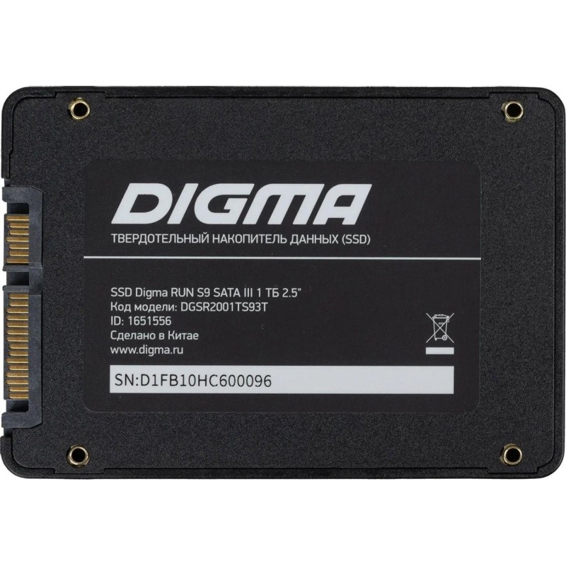SSD накопитель Digma (DGSR2001TS93T) SATA III 1Tb Run S9 2.5