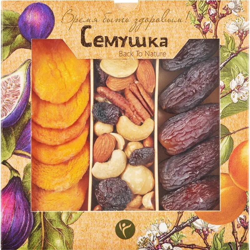 Коктейль смесь орехов с королевскими финиками и персиками Семушка, 230г