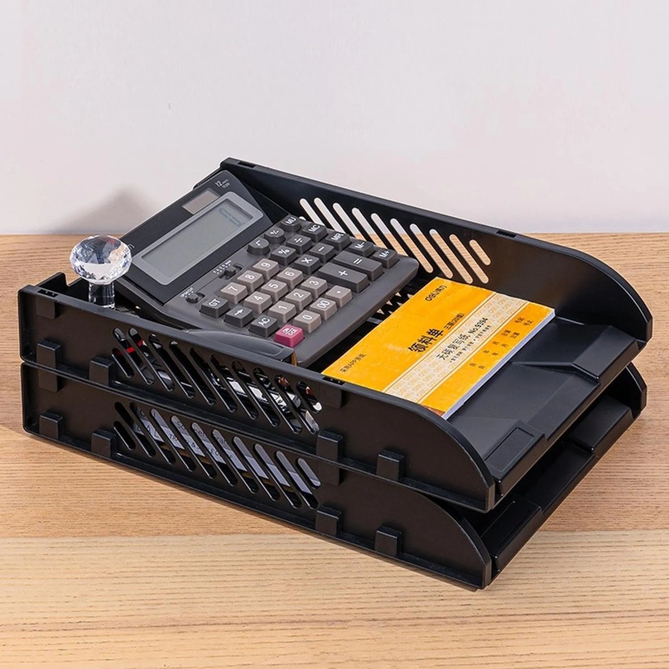 Лоток горизонтальный для бумаг  Deli E9212,сборн,черн,325x241x155мм 2шт/наб