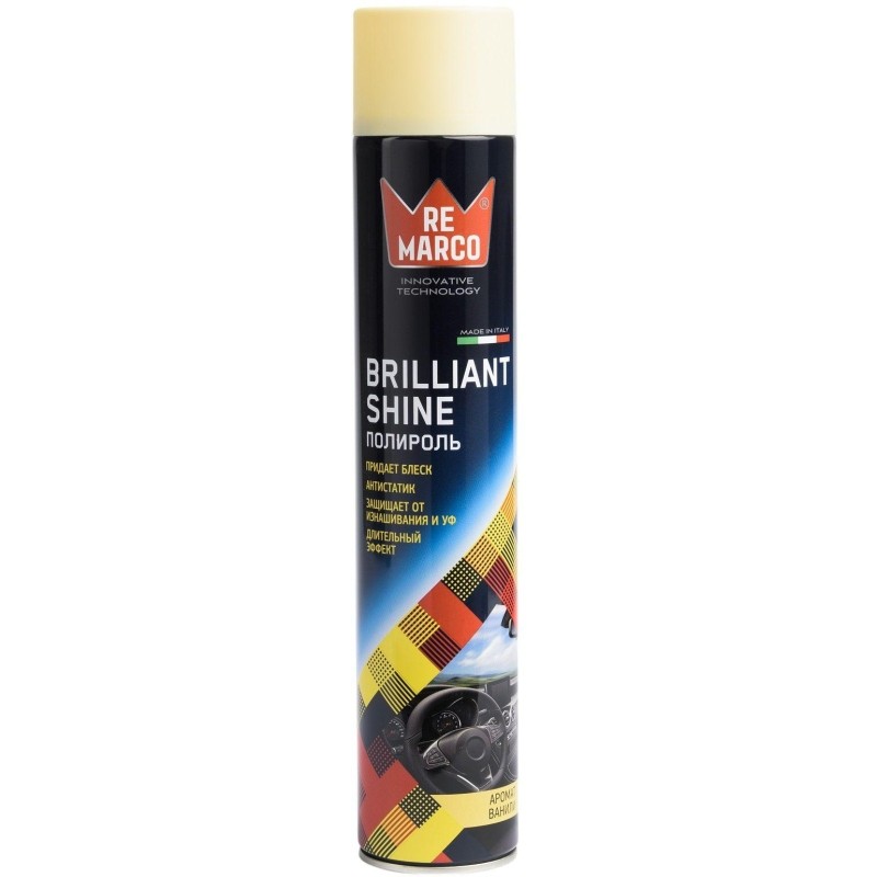 Полироль -очиститель пластика  BRILLIANT SHINE 750мл(аэр.),ВАНИЛЬ RE MARCO