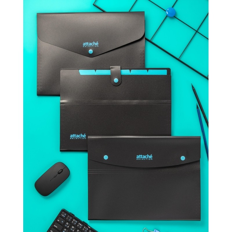 Папка органайзер на кнопке Attache Selection Black&amp;Bluе, А4,500мкм , 3отд