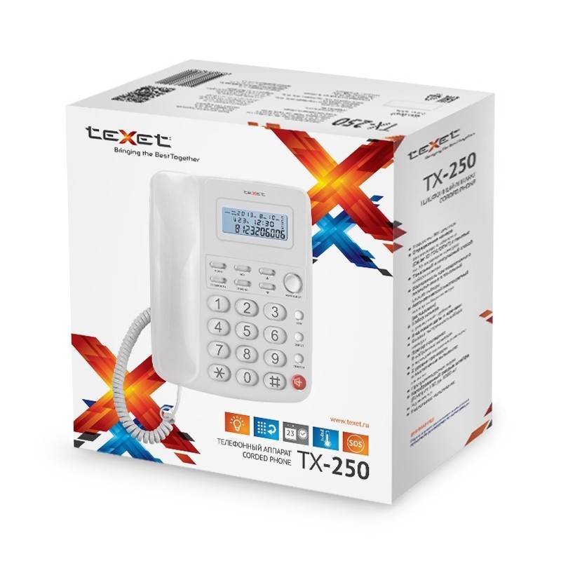 Телефон проводной teXet TX-250 белый