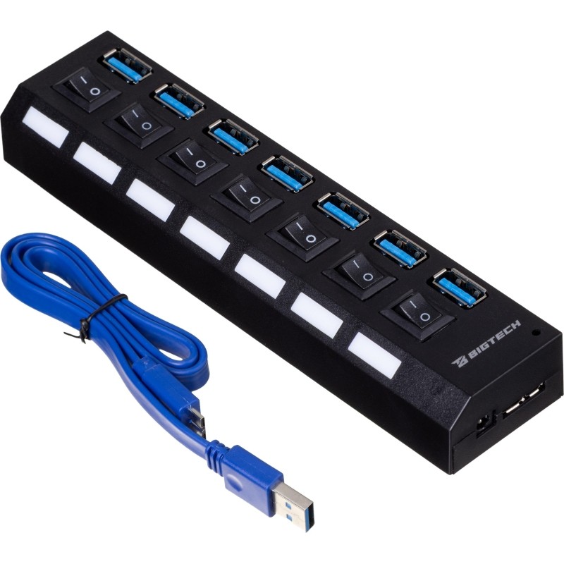 Разветвитель USB  HS006 выключатель/USB 3.0x7/черный