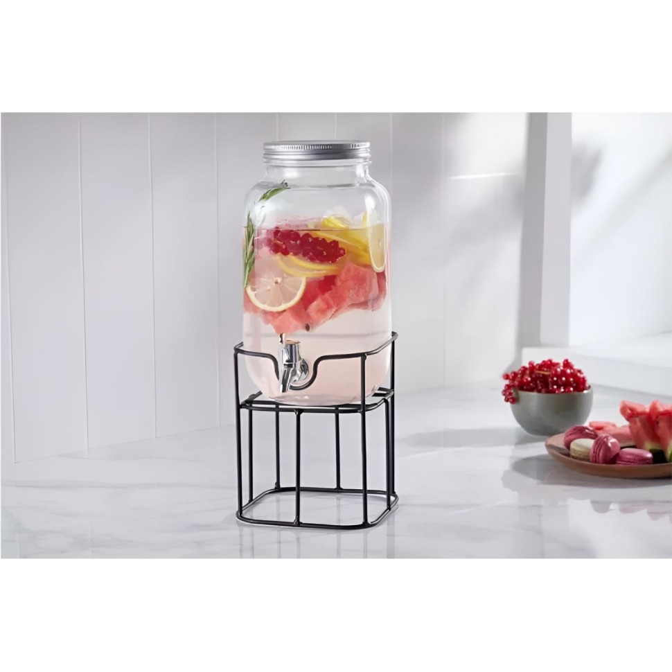 Банка емкость с краном 4 л стекло на металл подставке 16х16х36,5 см