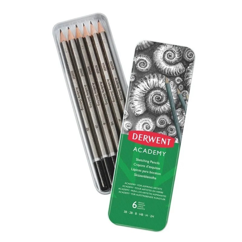 Набор карандашей черногр. Derwent Academy Sketching Tin 6шт 3B-2H мет кор