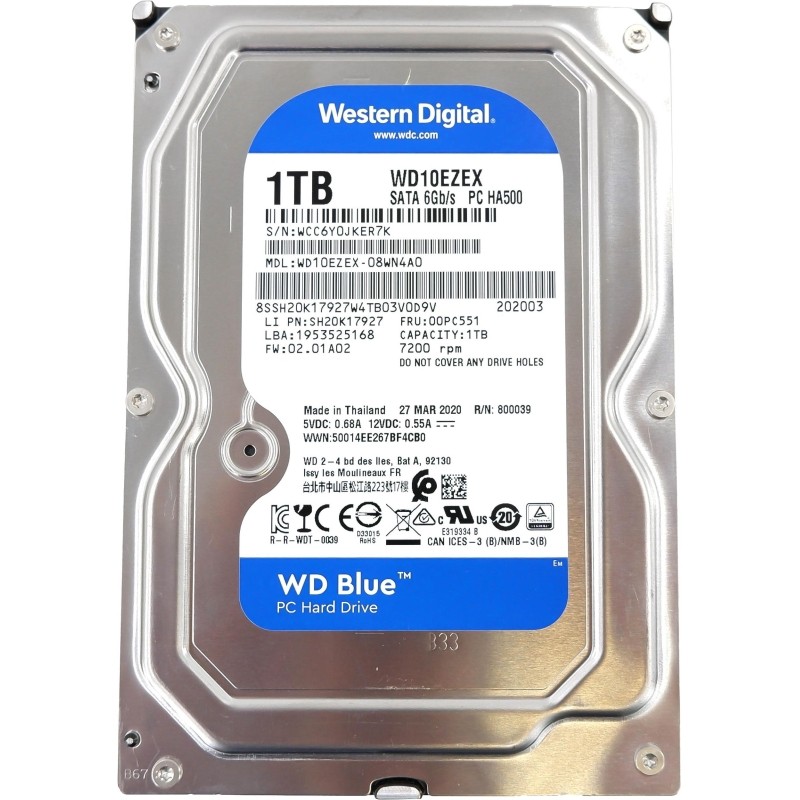 Жесткий диск Western Digital Blue 1Tb, SATA, 7200rpm, 64MB(WD10EZEX)