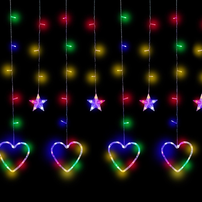 Гирлянда светодиодная Бахрома 2.4x0.9м Сердце,IP20,186LED,муль,8реж 4356976