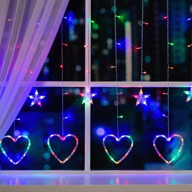 Гирлянда светодиодная Бахрома 2.4x0.9м Сердце,IP20,186LED,муль,8реж 4356976