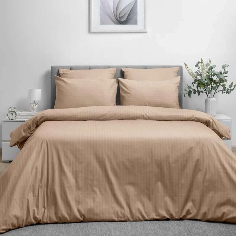 Пододеяльник 2сп 180х215 см, страйп-дизайн, 105г/м2, Coffee cream 789221