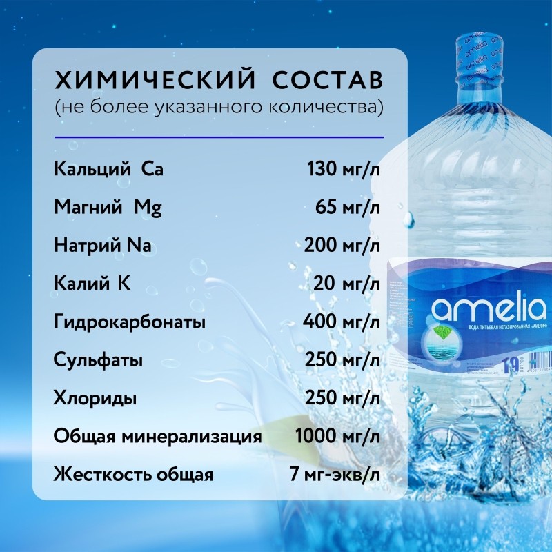 Вода питьевая Амелия 18.9л ( одноразовая бутыль)