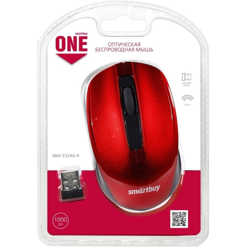 Мышь компьютерная  Smartbuy ONE 332 WLS красная (SBM-332AG-R)/60