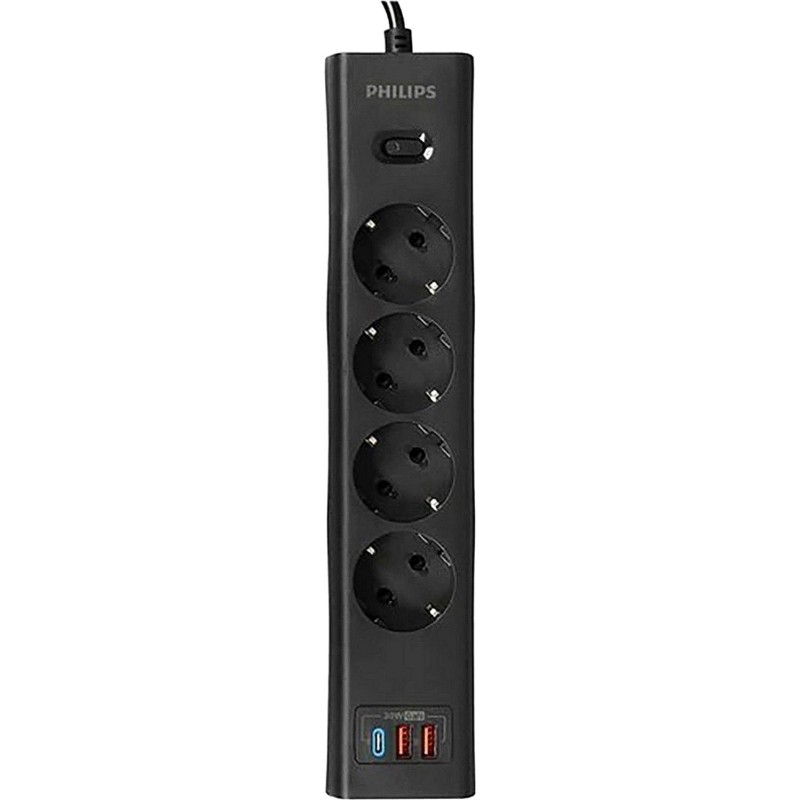 Сетевой фильтр Philips CHP8246BB/51 4р/3м с USB, 10А, черный