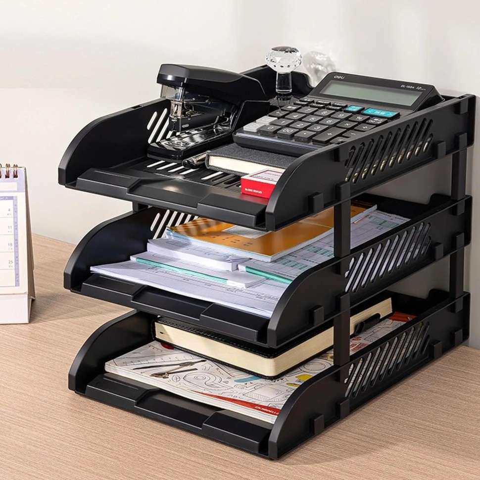 Лоток горизонтальный для бумаг Deli E9213,сбор,черн,325x241x255мм,3шт/наб