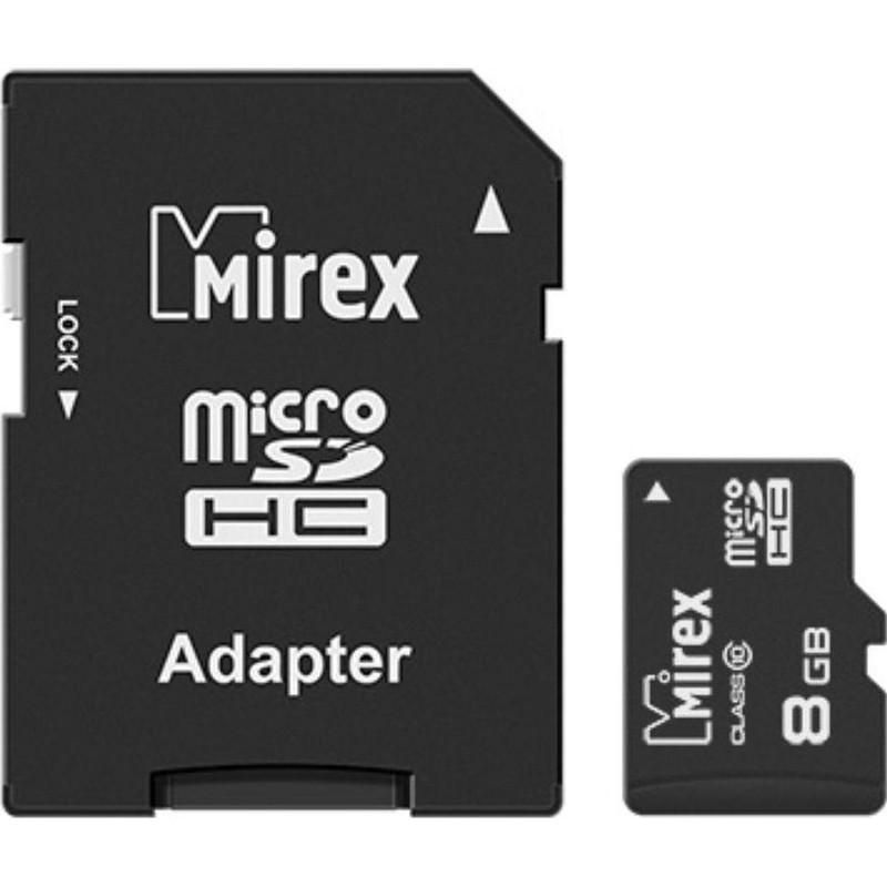 Карта памяти Mirex microSDHC с адаптером 8Gb (class 10) (13613-AD10SD08)