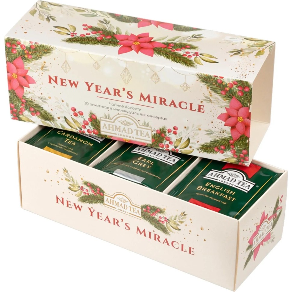 Чай Ahmad Tea Новогоднее чудо, ассорт, пак в конв, 3вкуса, 30пак (N078) НГ