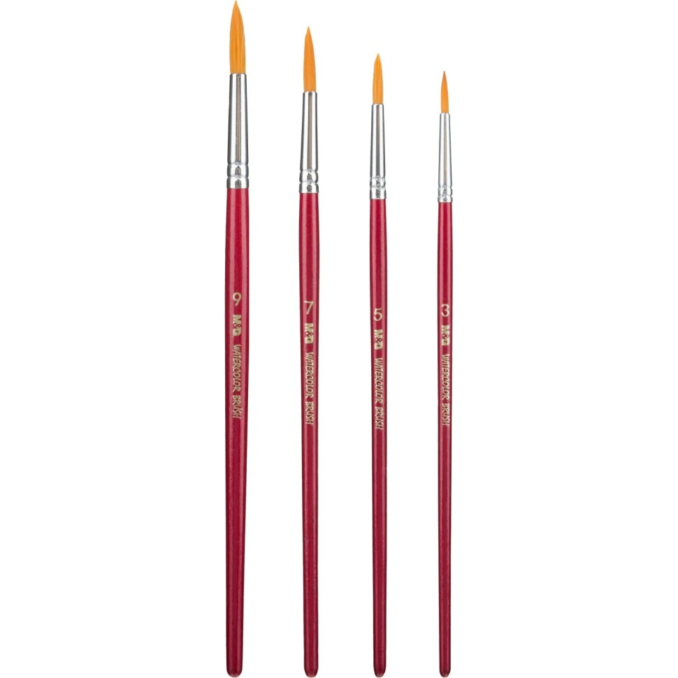 Кисть M&G для акварельных красок: дерево, алюминий, нейлон, 4 шт. в наборе