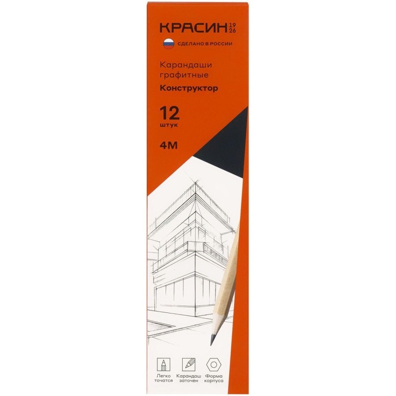 Карандаш чернографитный Красин Конструктор 4B(4М) дерево/лак шестигр. С-313