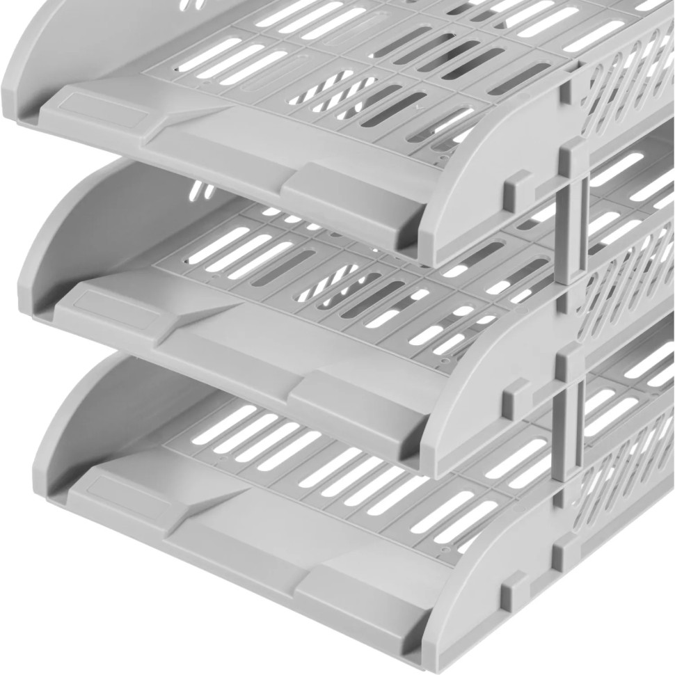 Лоток горизонтальный для бумаг Deli E9213, 3шт/наб, 325x241x255мм,пласт,сер