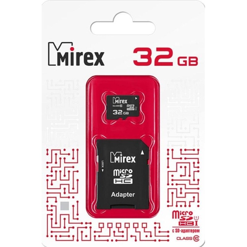 Карта памяти Mirex microSDHC с адапт 32Gb UHS-I/U1/class 10(13613-ADSUHS32)