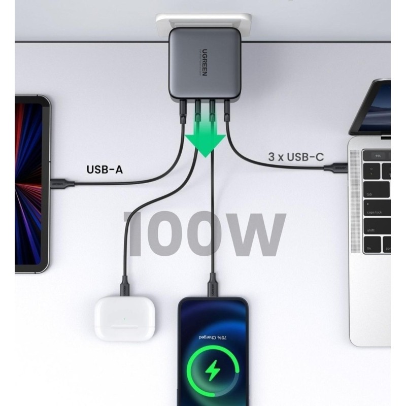 Зарядное устройство UGREEN сетевое USB A+3 USB C 100W GaN Fast Charg(40747)