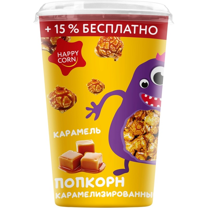 Попкорн Happy Corn воздушная кукуруза со вкусом карамели, 100гx6шт/уп