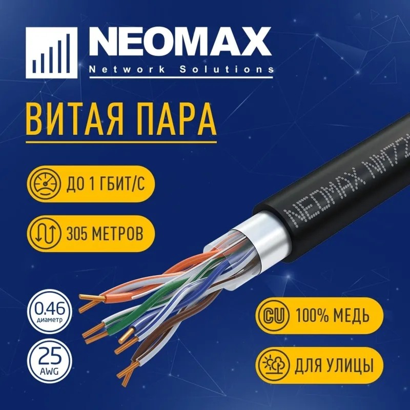 Кабель NEOMAX [NM721032-P] F/UTP cat.5e 4п 305м 25AWG медь внешний PE чер