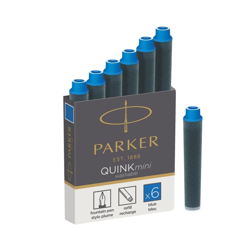 Картридж чернильный для перьевой ручки PARKER QUINK SHORT синие 6шт 1950409