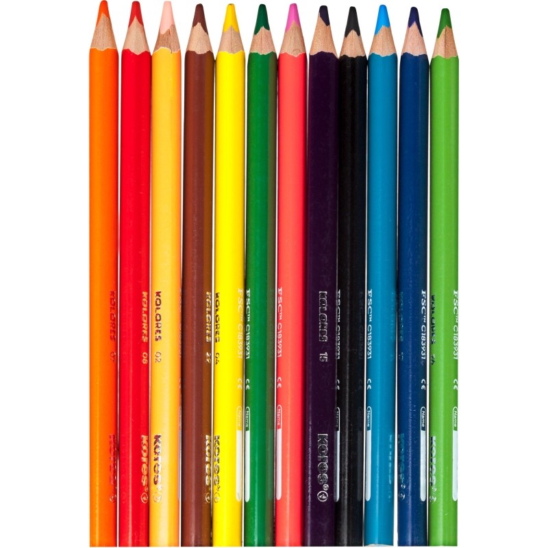 Карандаши цветные Kores Jumbo 12 карандашей 12 цветов трёхгранные (утолщённые)