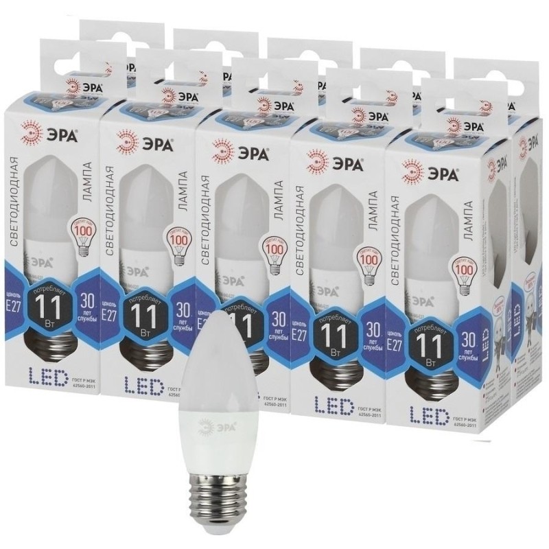 Лампа светодиодная ЭРА STD LED B35-11W-840-E27 E27 / Е27 11Вт нейтрал. свeт