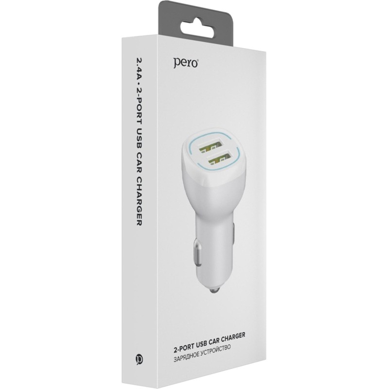 Зарядное устройство автомобильное PERO AC04 2USB 2.4A AUTOMAX, белое