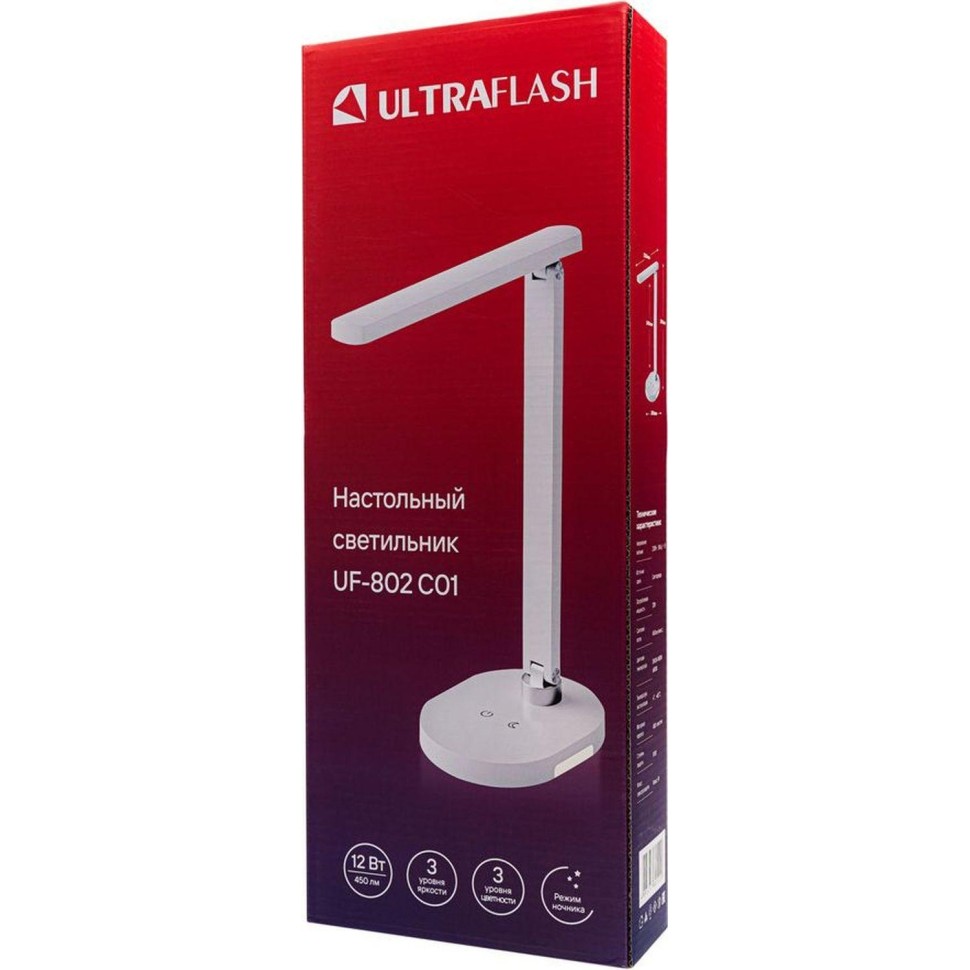 Светильник Ultraflash UF-802 C01 белый (Led настольный, 12Вт, 3ур. ярк CCT)