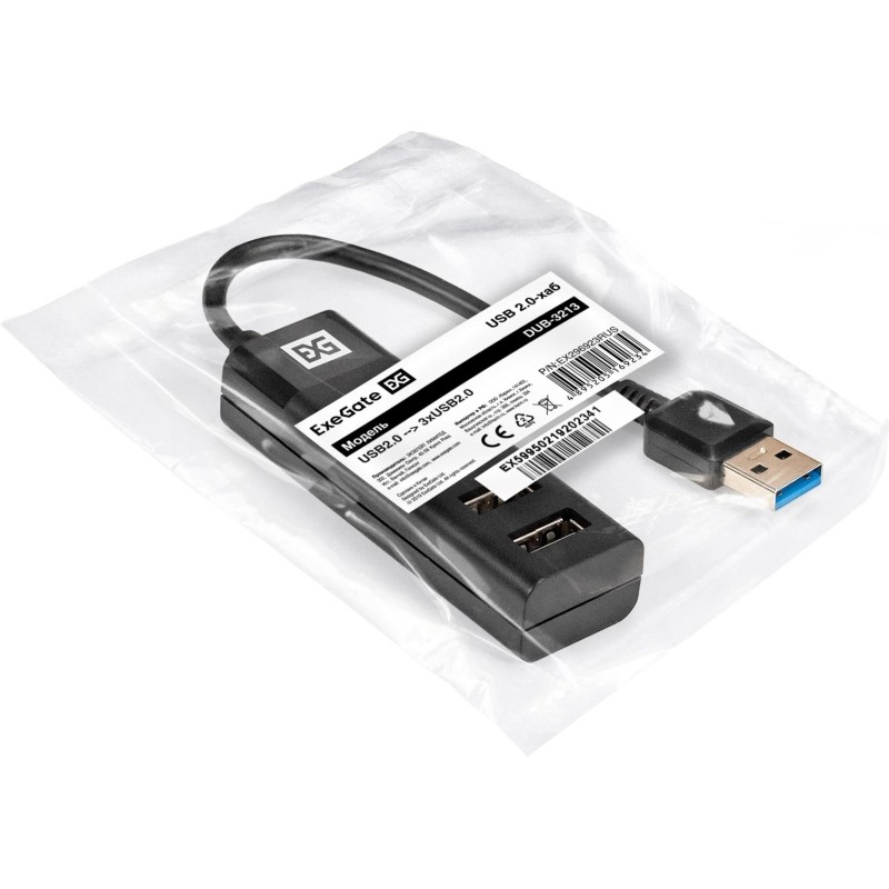 Концентратор USB хаб ExeGate (EX296923RUS) DUB-3213 4-в-1 черн