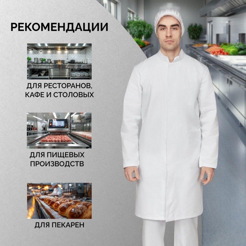 Халат для пищевого производства у17-ХЛ муж.ХАССП белые  (44-46)182-188