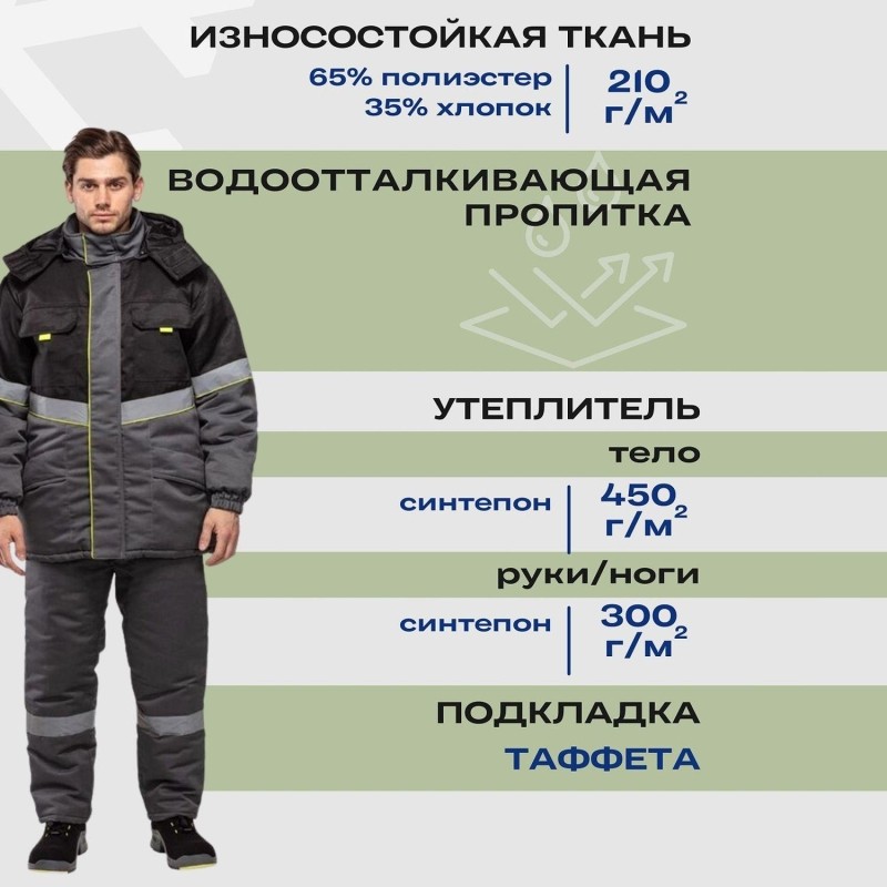 Костюм рабочий зимний муж з43-КПК сер/чер (р.44-46) 170-176 (серия З)