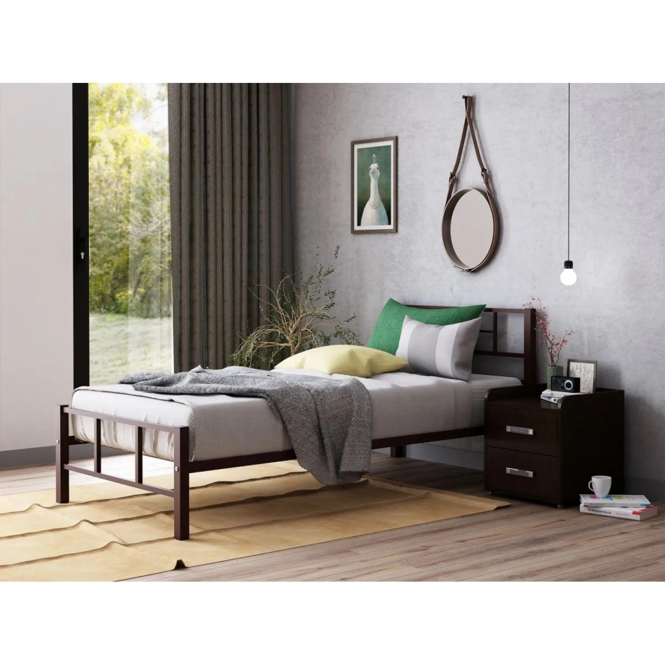 Кровать металлическая FM_Кадис одноярусная 198х96х80 коричневый