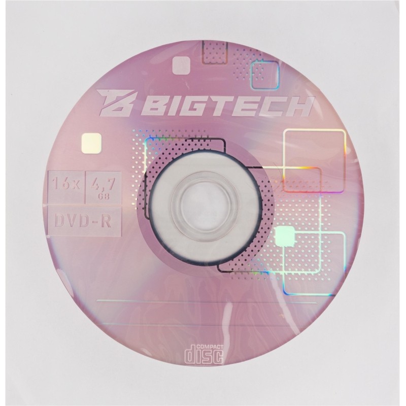 Носители информации Bigtech YDVDRB005 DVD-R 4,7 Гб/16x/1 конверт белый