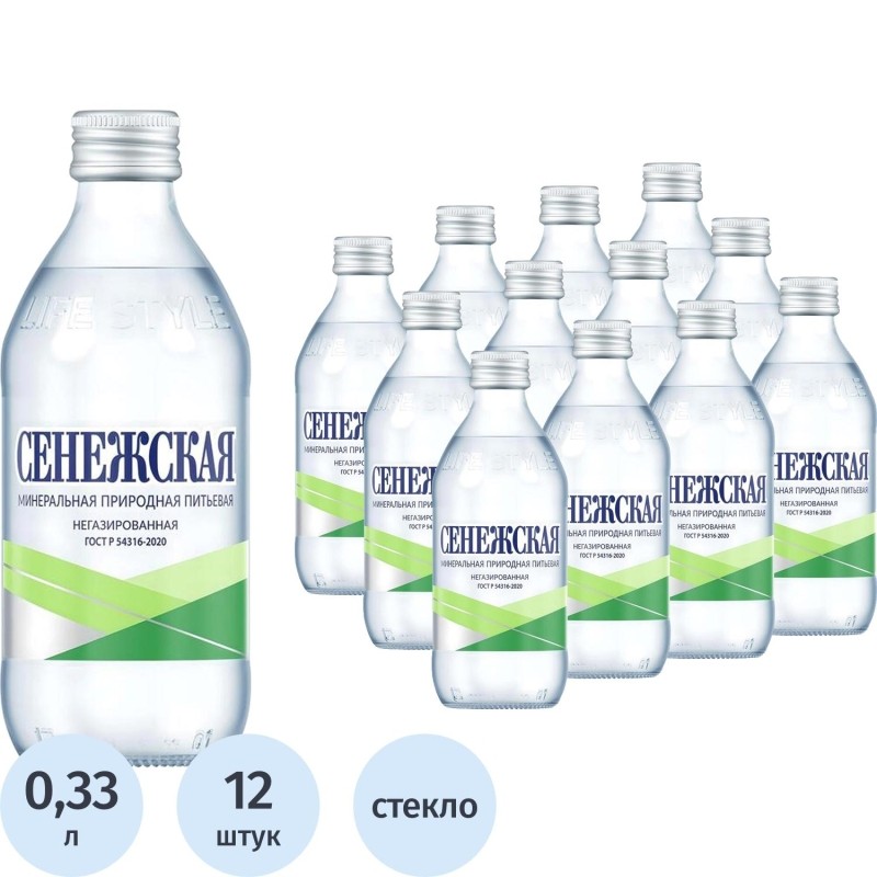 Вода минеральная Сенежская негазированная, стекло, 0,33 л