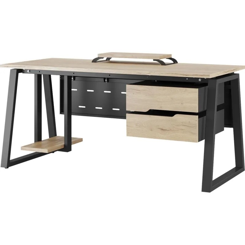 Стол офисный Kobor TR-180/70 1800x700x750 Черный муар/Дуб натуральный