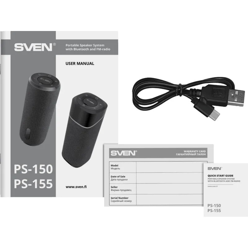 Акустическая система SVEN PS-155,черн,2.0,2x5Вт(RMS),TWS,BT,FM,USB,встр акк