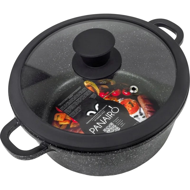 Кастрюля 3,3 л. с крышкой и литыми ручками Panairo Harfe Black