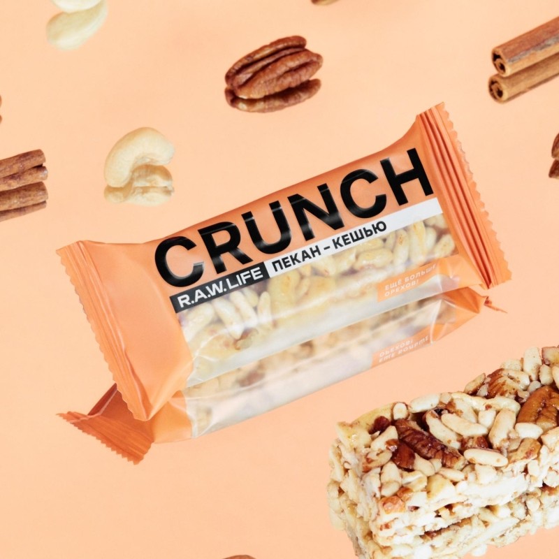 Батончик R.A.W.LIFE орехово-фруктовый CRUNCH Пекан-Кешью, 30гx12шт/уп