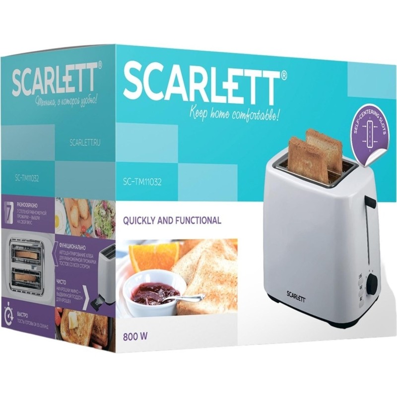 Тостер SCARLETT SC-TM11032, 800Вт, белый