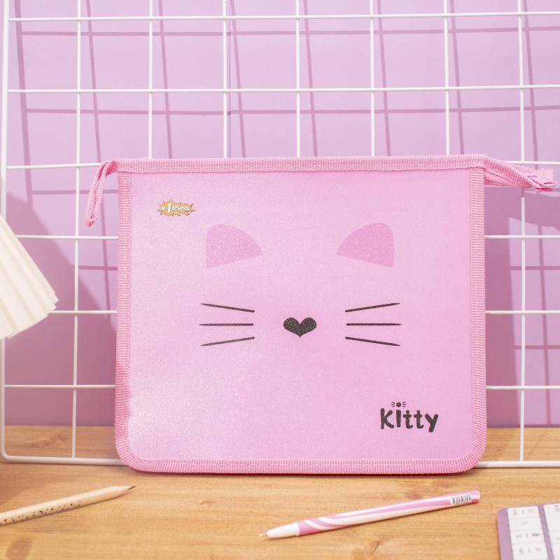 Папка для тетрадей Комус Класс Kitty А5 на молнии, пластик, ПТ-713