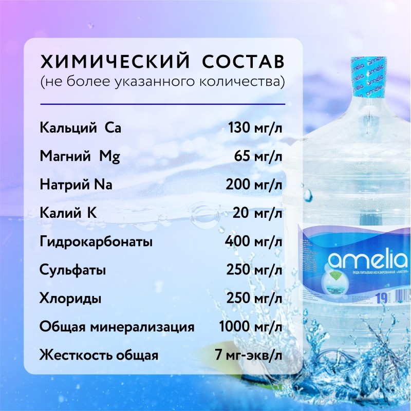 Вода питьевая Амелия 19л (включая стоимость бутыли ПК 19л)