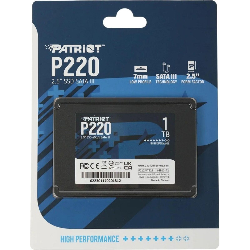 SSD накопитель Patriot P220 1ТБ, 2.5, SATA (P220S1TB25)