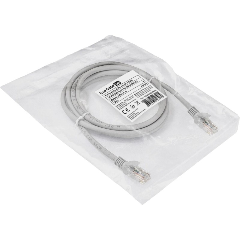 Патч-корд ExeGate UTP-RJ45-RJ45-5e-2M-LSZH-GY, cat.5e, 2м,сер &lt;EX286383RUS