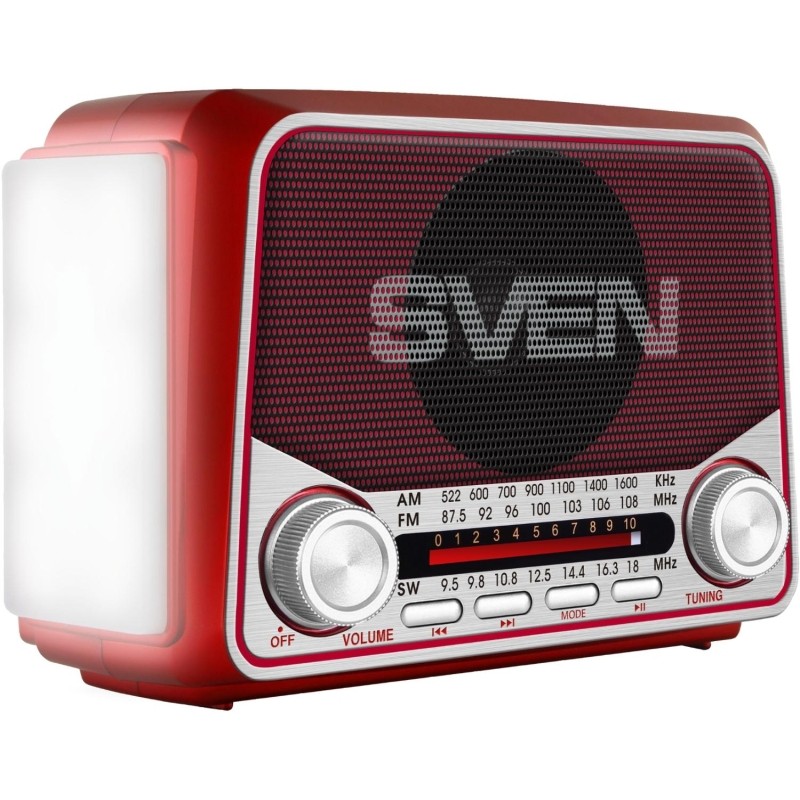 Радиоприемник Sven SRP-150, красный, BT/FM/AM/SW/USB/microSD, фонарь, аккум